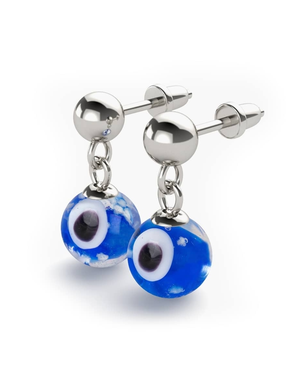 🆕️ NOGU Nazar Sterling Silver Firefly Glass Evil Eye Drop Stud Earrings